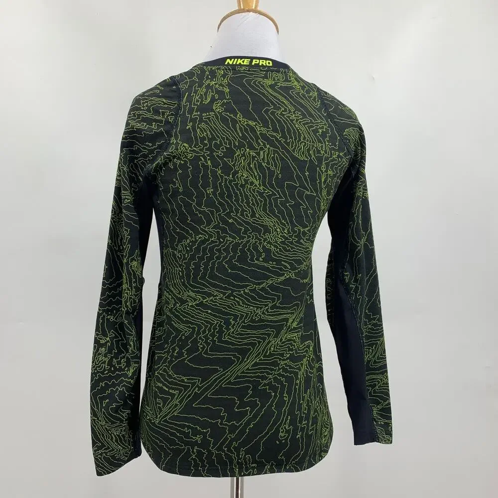 Nike Pro Shirt Boys L Large Black Lime Fitted Matrix Camo Dri Fit Compression
